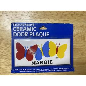 Vintage Retro Dead Stock MARGIE With Butterflies Ceramic Name Plaque Wall Sign
